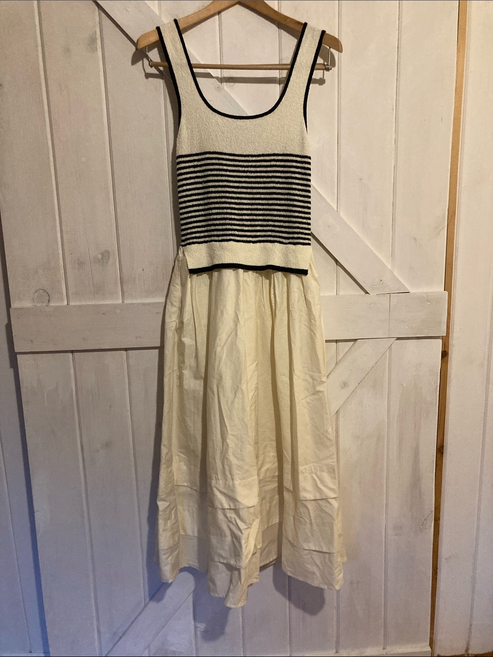 Moon River Cream and Black Striped Tank Maxi Dress
